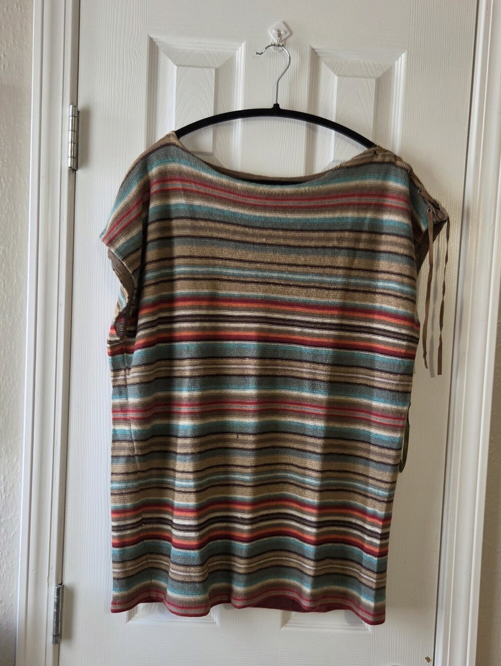 Lauren Ralph Lauren 2X Linen Silk Blend Striped Knit Top Lace Up Side Southweste